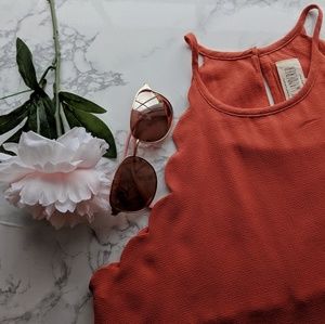 Burnt Orange Scalloped Blouse Tank